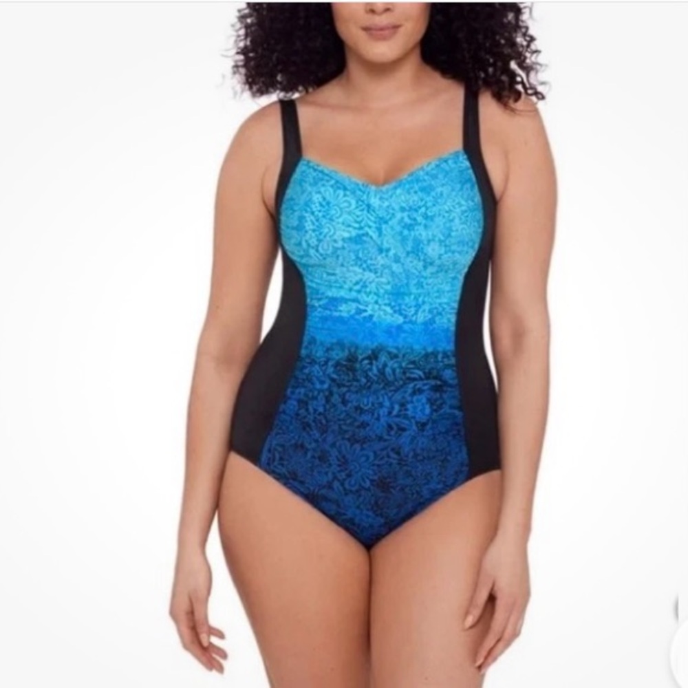 New Miradonna by Miraclesuit Swimsuit Blue Multicolor Ombre Slimming One Piece